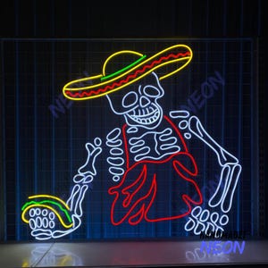 Insegna LED a forma di taco con scheletro messicano, insegna al neon a forma di taco con scheletro messicano, decorazione da parete, luce LED a forma di taco con scheletro, regalo per la festa del papà, taco con teschio messicano