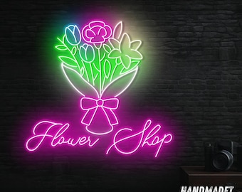Flower Shop Neon Sign For Wall Decor, Floral Bouquet Neon Light, Custom Neon Sign, Gift For Florist, Flower Studio Decor