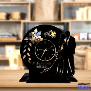 Custom Wedding Tabletop Metal Clock, Anniversary Desktop Clock, Couple Name Desk Circle Clock, Clock Bookshelf Decor, Clock Home Decor