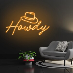 Howdy neon sign, cowboy hat sign, western led sign, North American greeting neon light, cowboy party decor led light