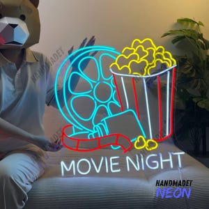 Movie Time Neon Sign, Cinema Led Sign, Popcorn Neon Light, Cinema Theater Led Light, Movie Night Wall Art Light, Movie Time Home Wall Decor