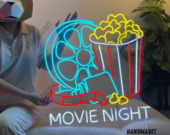 Neonreclame filmtijd, bioscoop led-bord, popcornneonlicht, bioscoop ledlicht, filmnacht muur kunstlicht, filmtijd thuis muurdecoratie