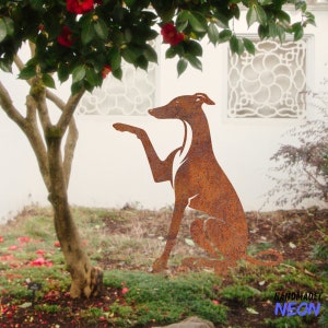 Paletto da giardino in metallo arrugginito a forma di levriero personalizzato: memoriale per cani