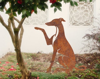 Custom Greyhound Rusty Metal Garden Stake: Dog Memorial