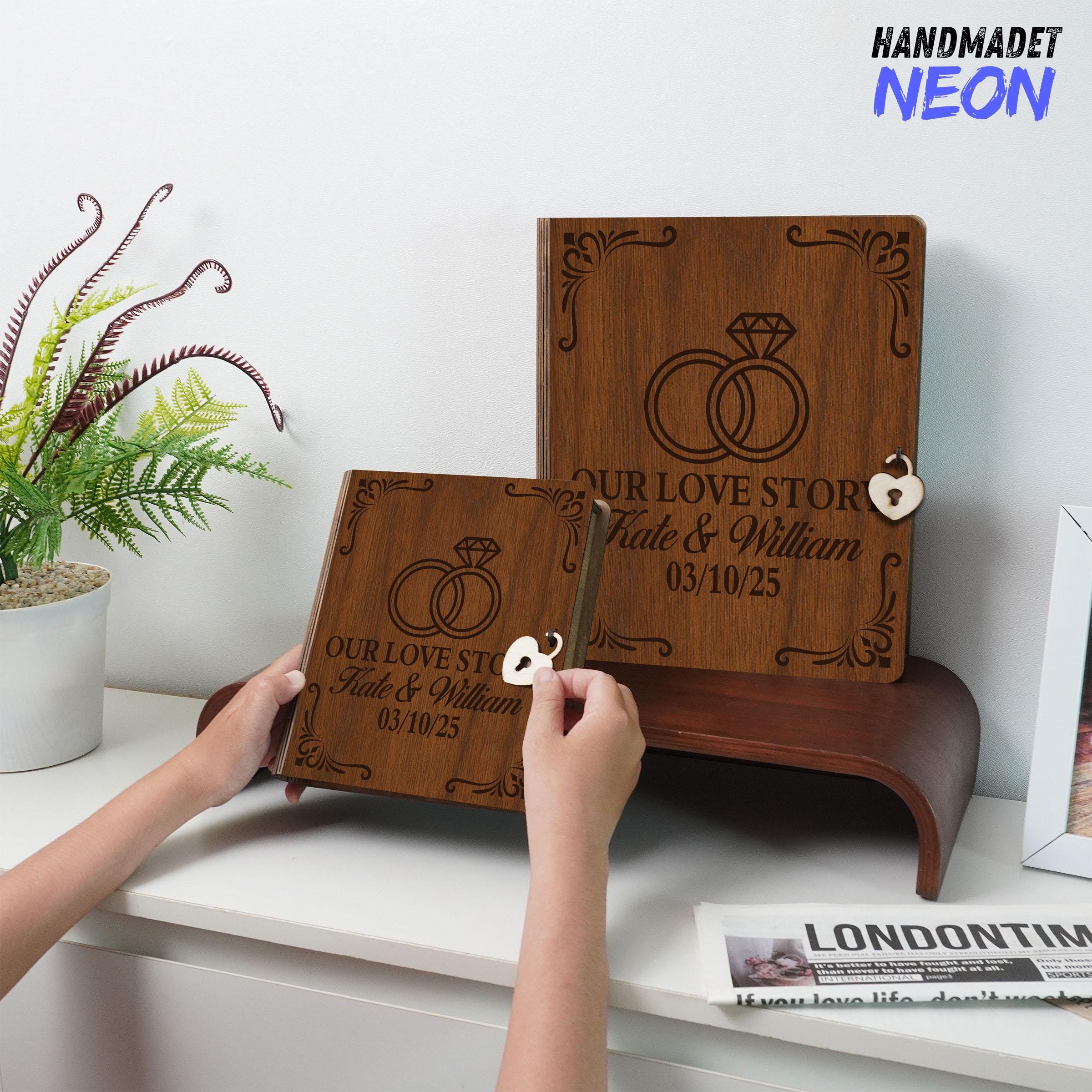Personalized Wooden Wedding Rings Memory Book, Custom Engraved ...