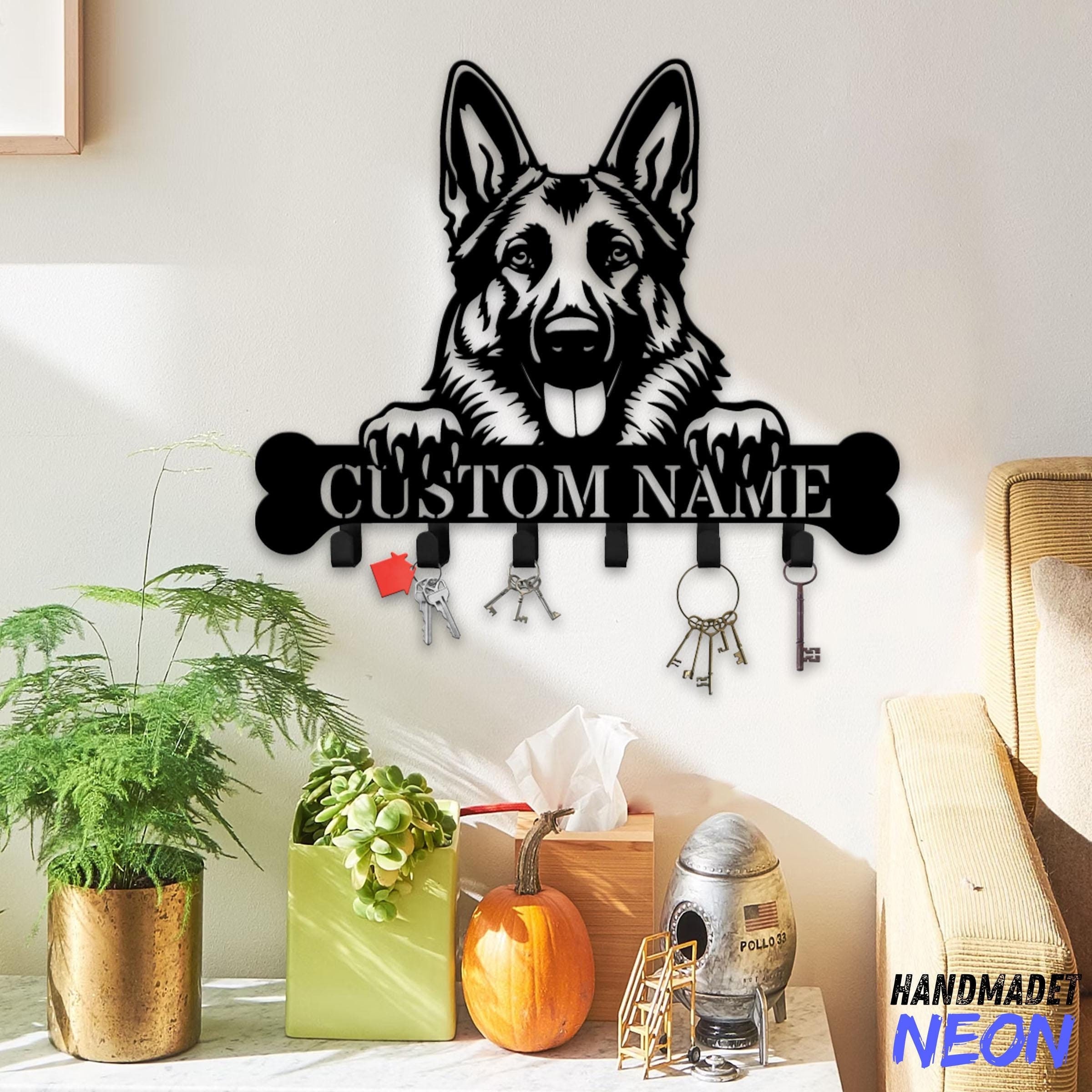 Custom German Shepherd Dog Key Holder Wall Hanger, Dog Metal Wall