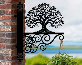 Personalized Tree Of Life Hanging Bracket Tree Of Life Hanging Basket Bracket, Tree Hanging Bracket For Garden, Tree Metal Garden Decor
