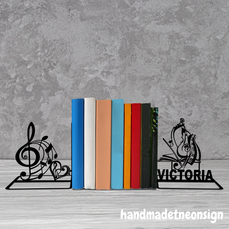 Left Bookend Custom Music Note Metal Bookends Teacher Name Bookend, Artist Table ...