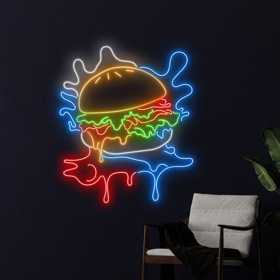 Panneau Néon Hamburger Attivolife - Décoration Murale LED USB - Fast-Food, Restaurant, Fête