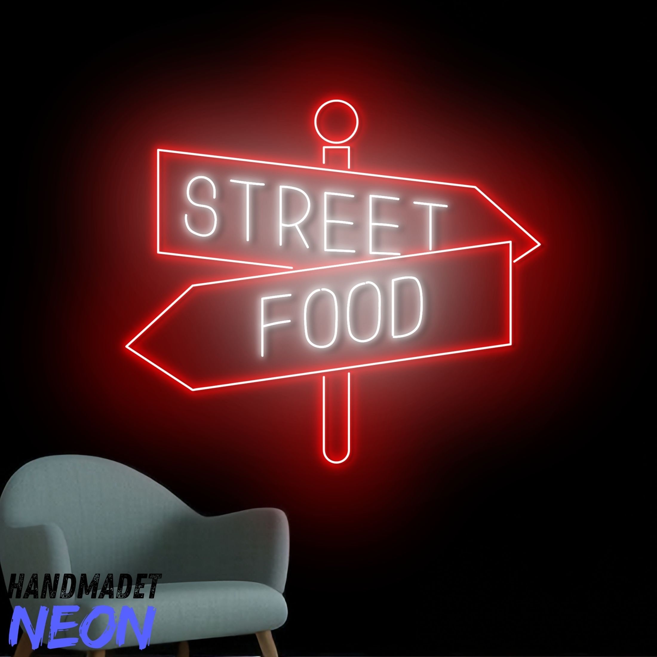 Street Food Neon Sign, Direction Arrow Led Sign, Street Food Open Neon ...