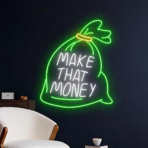 Insegna a LED per borsa dei soldi, Insegna al neon per borsa del dollaro, Luce al neon per soldi, Luce a LED per dollari, Decorazione della parete della stanza della borsa per soldi, Luce al neon per borsa per dollari personalizzata