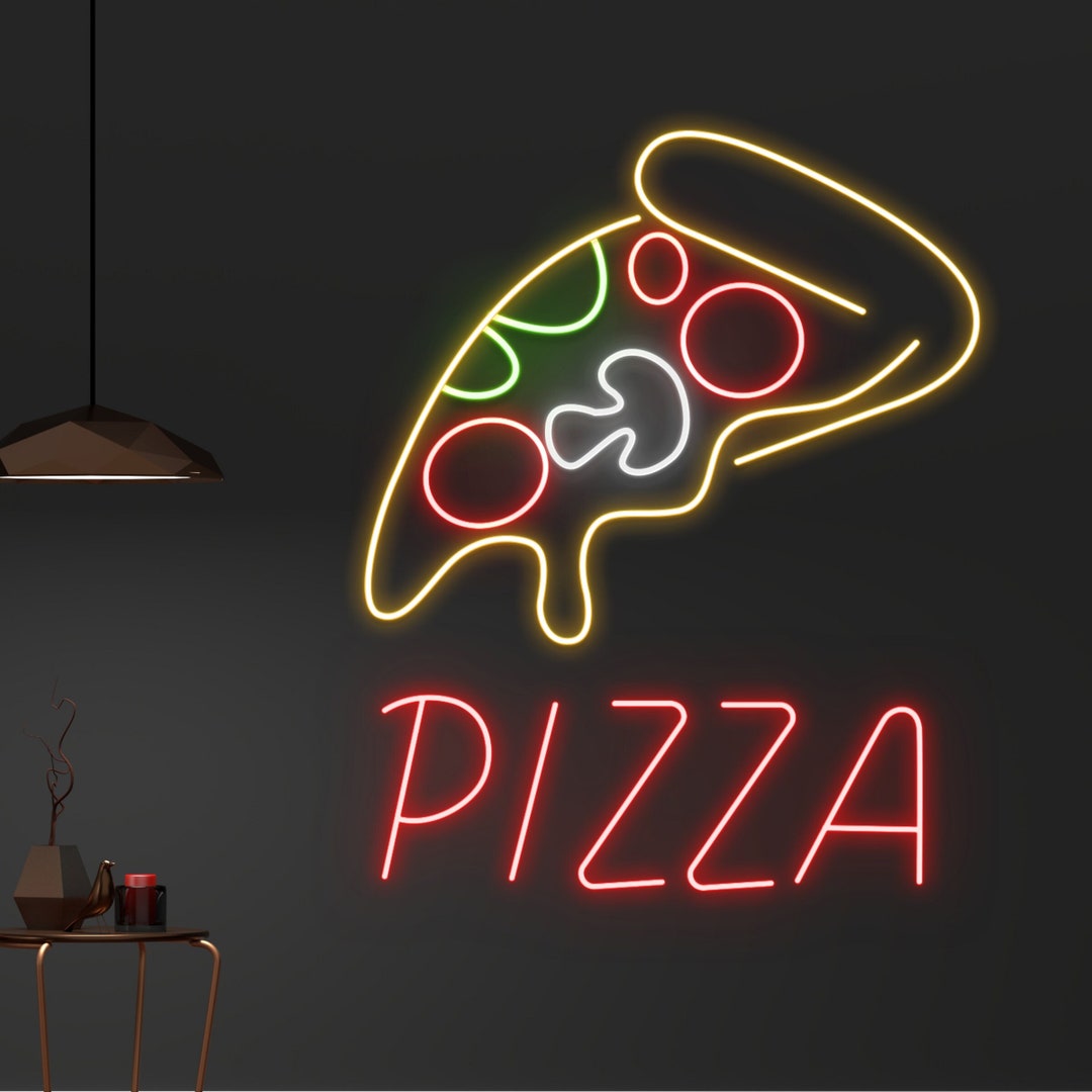 Custom Pizza Neon Sign, Italian Food Name LED Sign, Pizza Slice Neon