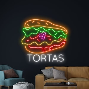 Tortas Neon Sign, Mexico Tortas LED Sign, Mexican Torta Neon Light, Tortas store LED Light, Restaurant Wall Decor, Street Food Neon Light