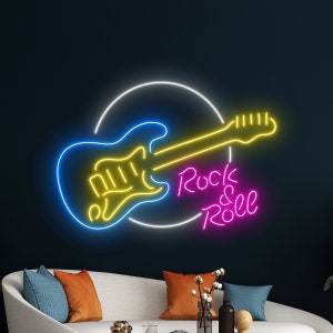 Rock n Roll Guitar Led Sign, Rock n Roll Live Music Neon Sign, Guitar Wall Decor, Rock n Roll Led Light, Custom Neon Sign, Guitar Shop Decor