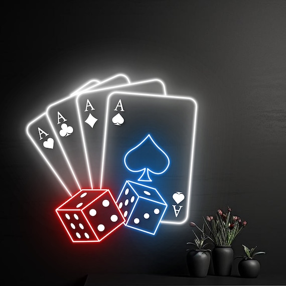 Poker Cards Four Aces Neon Sign, Poker Cards Led Lights, Four Aces
