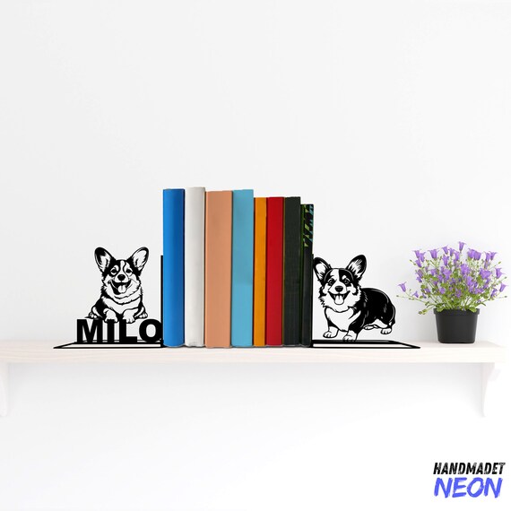 Custom Corgi Dog Metal Bookends, Corgi Dog Name Bookend, Dog