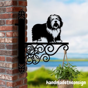 Personalized Old English Sheepdog Hanging Bracket Dog Hanging Basket Bracket, Dog Hanging Bracket For Garden, Pet Metal Sign Garden Decor