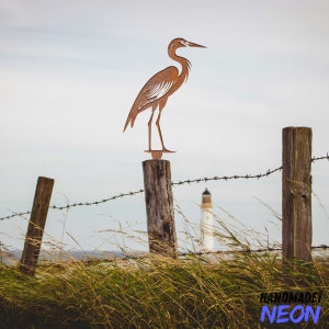 Personalized Heron Metal Rusty Tree Stake, Heron On Branch Garden Tree Stake, Heron Metal Garden Decor, Heron Animal Garden Rusty Stakes