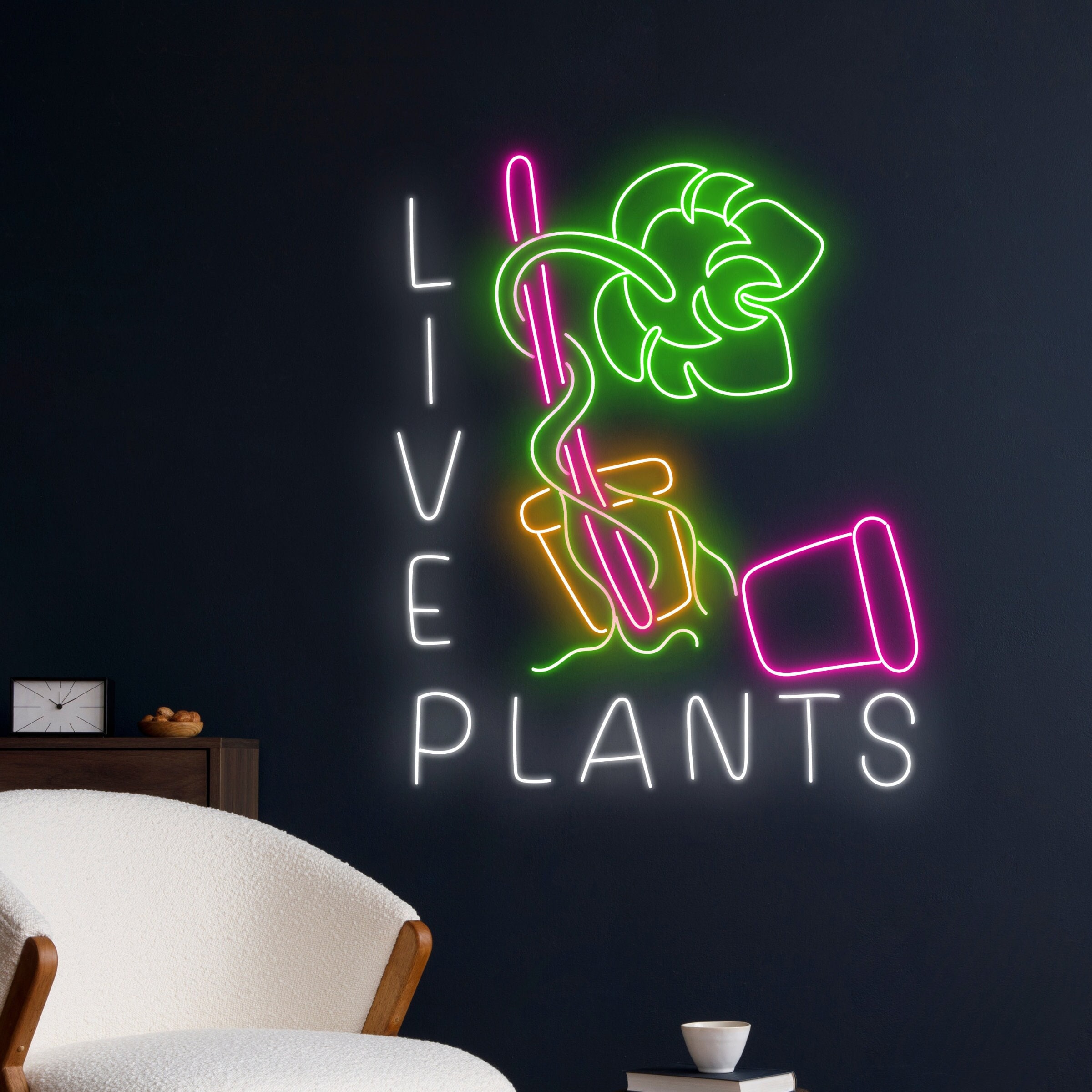 Live Plants Open Neon Light, Tropical Monstera Led Light, Green