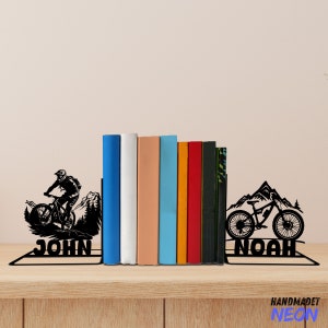 Custom Cycling Metal Bookends Cyclist Name Bookend, Mountain Biking Table Sign, Bookshelf Home Decor, Book Lover Gift, Back To School Gift