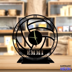 Custom Volleyball Ball Tabletop Metal Clock, Volleyball Office Desktop Clock, Sport Desk Circle Clock, Bookshelf Decor, Clock Home Decor