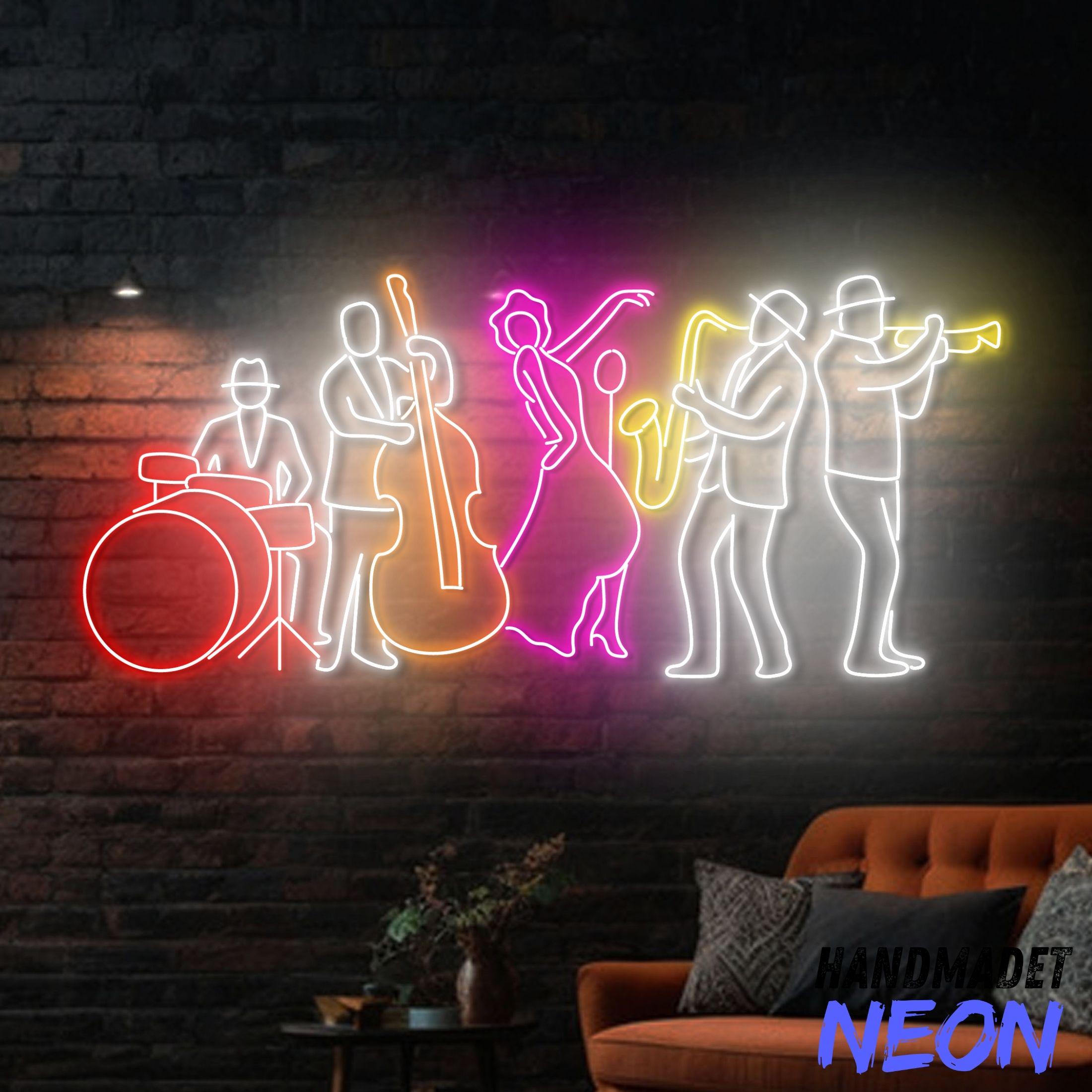 Jazz Band Neon Sign, Saxophone Violin Led Sign, Artist Neon Light