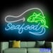 Seafood Neon Sign, Seafood Fishing Led Sign, Fish Hook Neon Light, Fish ...