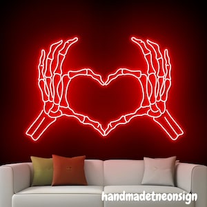 Skeleton Hand Heart Neon Sign, Skeleton Led Sign, Skeleton Neon Light, Skeleton Lover Led Light, Room Wall Art Decor, House Wall Sign Decor