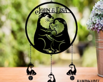 Sonajero de metal con forma de pareja de nutrias, personalizado con nombre, para jardín, con diseño de animales de granja.
