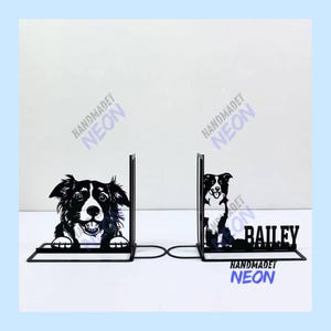 Custom Border Collie Dog Metal Bookends, Dog Name Bookend, Dog Table Sign, Pet Bookshelf Home Decor, Book Lover Gift, Back To School Gift
