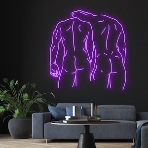 Gay Couple Hugging Led Sign, Gay Couple Neon Sign, Shoulder to Shoulder Sexy Couple, Custom Neon Sign, Men Couple Neon Light, Back Muscle