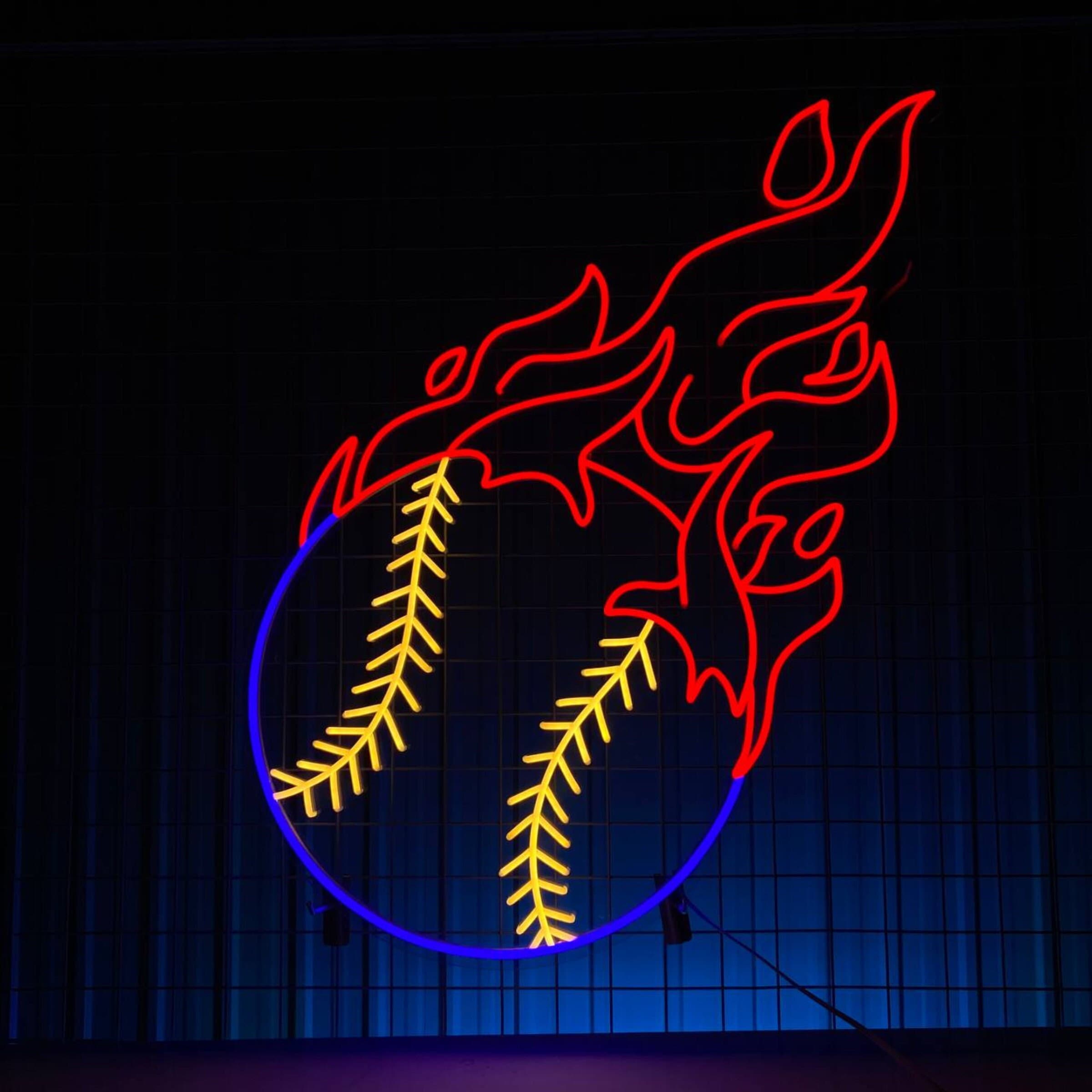 Custom Fire Baseball Neon Light, Fire Ball Led Sign, Fire Base