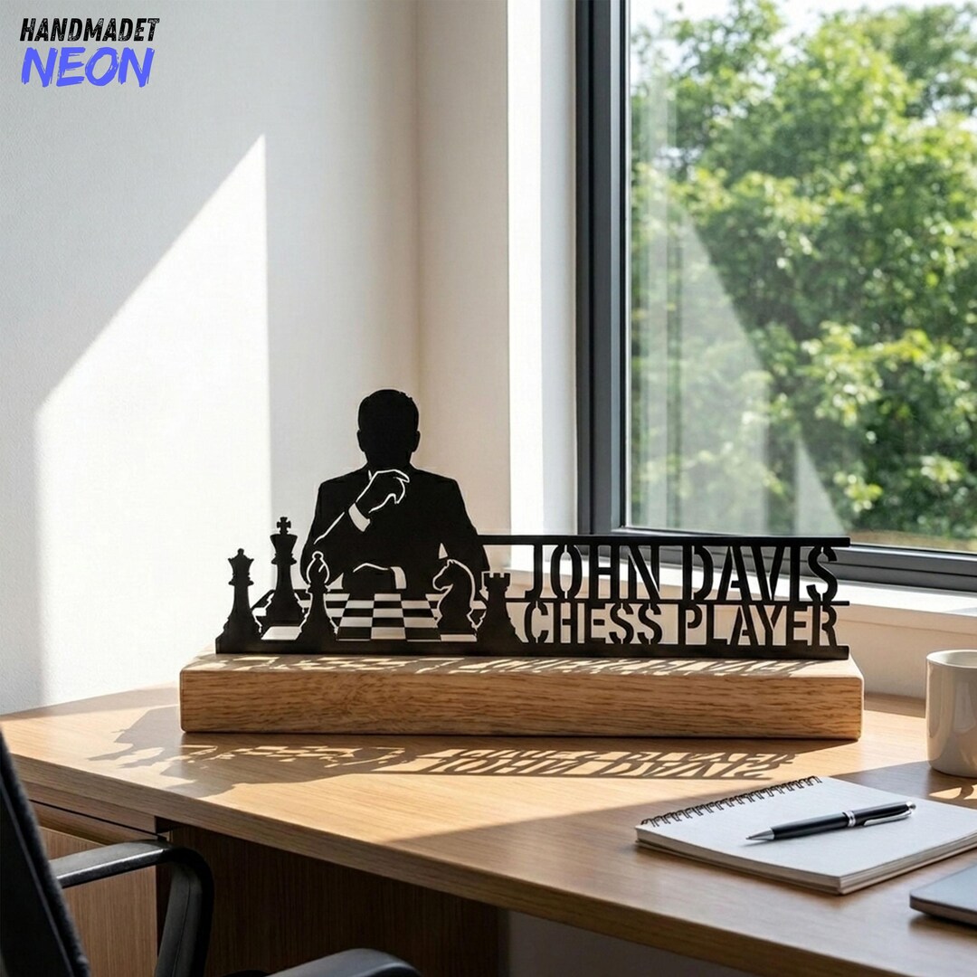 Custom Chess Name Sign on Wooden Base, Chess Player Metal Art Decor ...