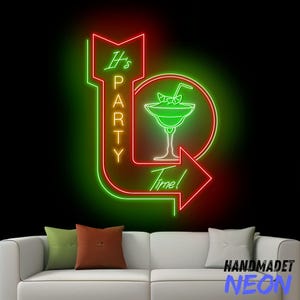 It’s Party Time Neon Sign, Margarita Arrow Direction Led Sign, Margarita Led Light, Cocktail Neon Light, Bar Pub Wall Art, Home Wall Decor
