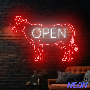 Butcher Shop Open Neon Sign, Butcher Led Sign, Cow Meat Neon Light ...