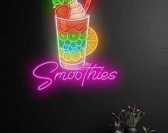Smoothies Neon Sign, Handmade LED Wall Light For Juice Bar, Cafe Wall Decoration, Juice Bar Neon, Fun Gift For Smoothie Lovers