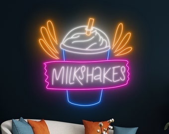 Milkshake neonbord, milkshake neonlicht, milkshakes led-licht, milkshake led-bord, koffiedrank kamer wanddecoratie, open café neonlicht