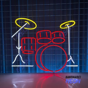 Drum Music Instrument Neon Sign, Music Theme Handmade EL Wire Neon Light Sign, Home Decor Wall Art, Drum Neon Sign, Musical Drum Sign