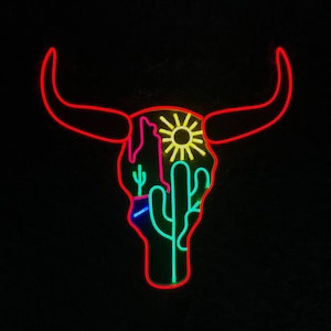 Western Rinder Stierkopf Schädel Neon Schild, Stierkopf Neonlicht, Mexiko Stierkopf, Western Rinder Stierkopf Schädel Home Decor, auffällig