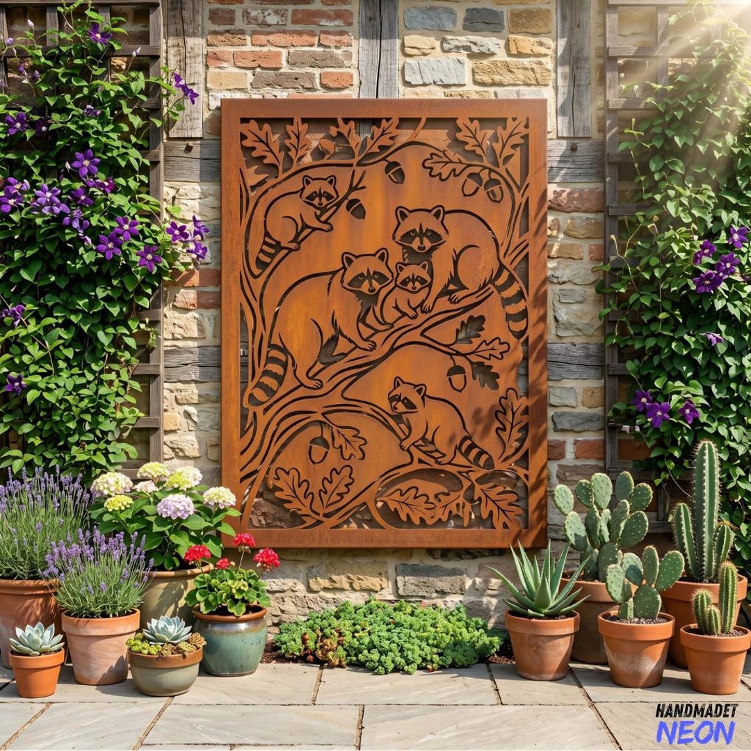 Metal Racoon Panel Custom Raccoon Metal Garden Wall Panel, Outdoor Privacy Screen Decor ...