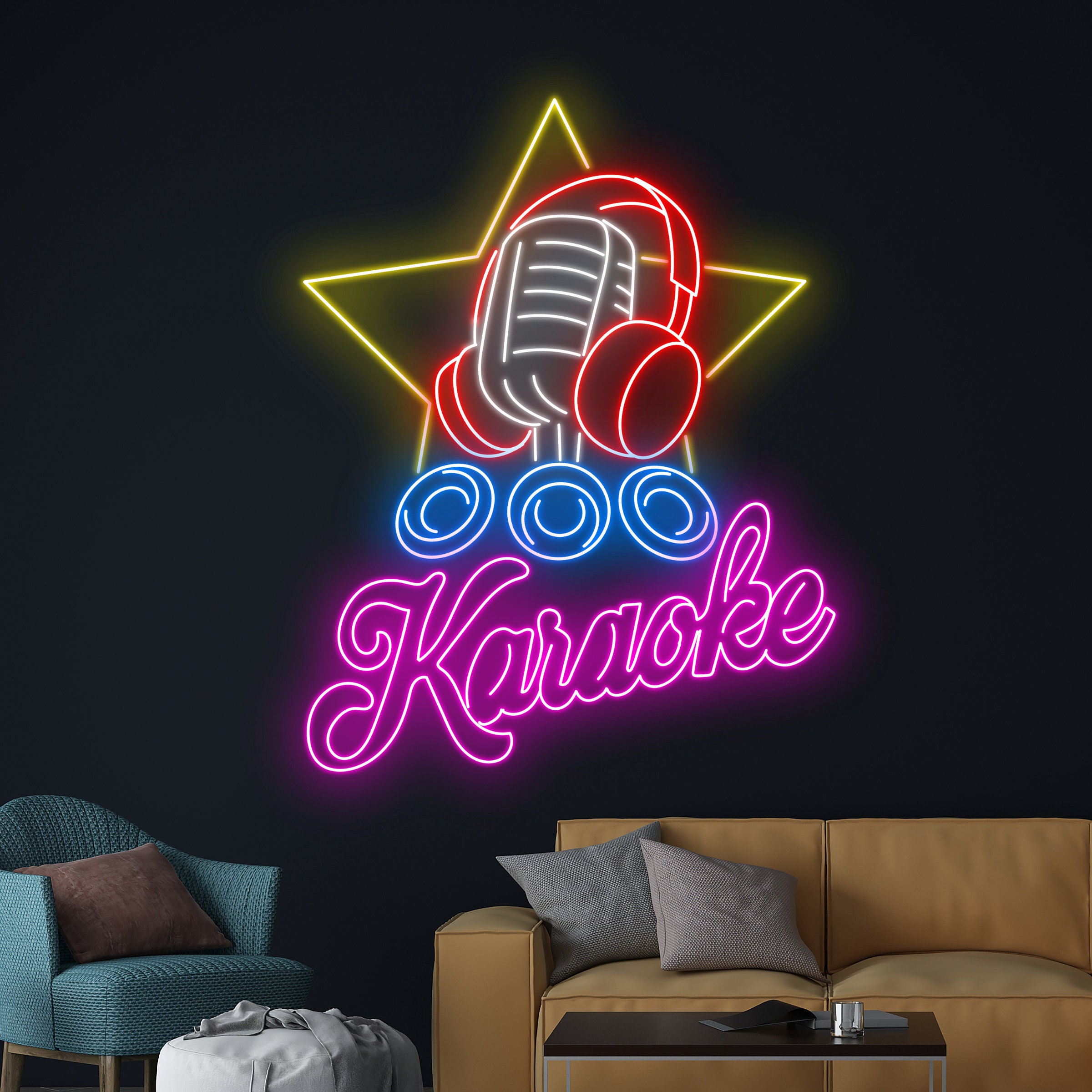Karaoke Led Sign, Microphone Neon Light, Headphone Neon Sign