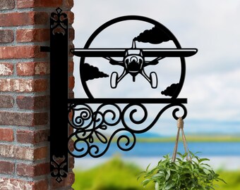 Personalized Airplane Hanging Bracket, Airplane Hanging Basket Bracket, Plane Hanging Bracket For Garden, Pilot Metal Sign Garden Decor