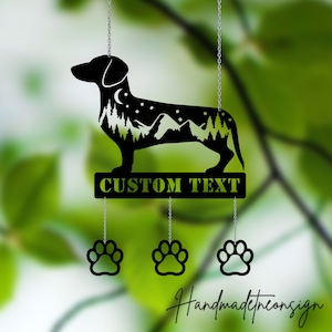 Custom Metal Dachshund Dog Wind Chime, Personalized Metal Dachshund Garden Decor, Outdoor Tree Hanger,Garden Hanger Outdoor Wind Chime