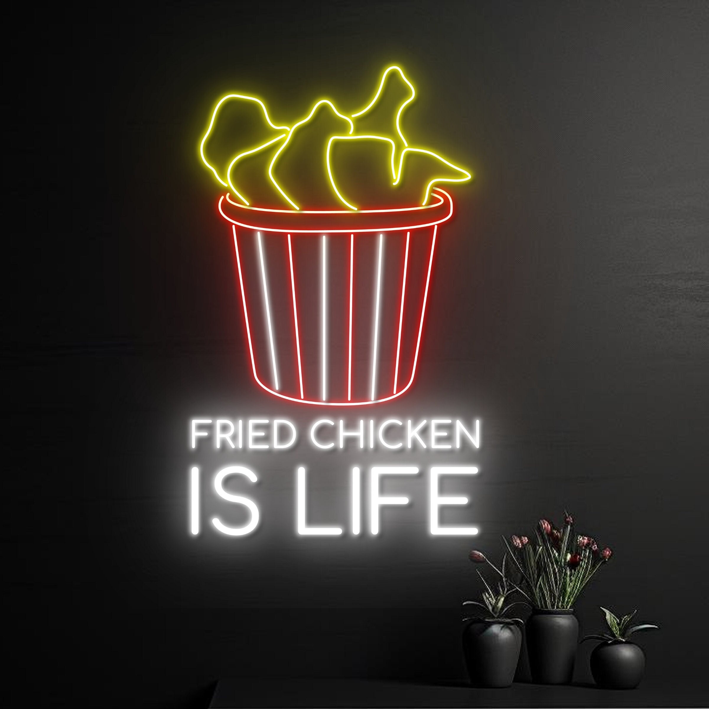 Custom Fried Chicken Is Life Neon Sign, Fried Chicken Led Sign, Chicken Led Light, Street Food Neon Light, Food Shop Restaurant Room Decor