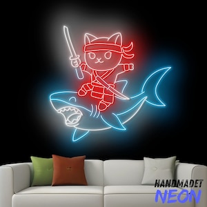 Cat Riding A Shark Neon Sign, Shark Cat Led Sign, Shark Neon Light, Cat Pet Neon Light, Animal Wall Art Light, Animal House Wall Decor