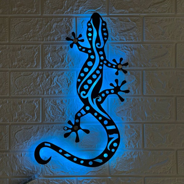 Benutzerdefinierte Gecko Metall Wand Kunst LED Licht - Personalisierte Eidechse Namensschild Wohnkultur - Reptil Metall Lichter - Dschungel Salamander Tier Led Zeichen