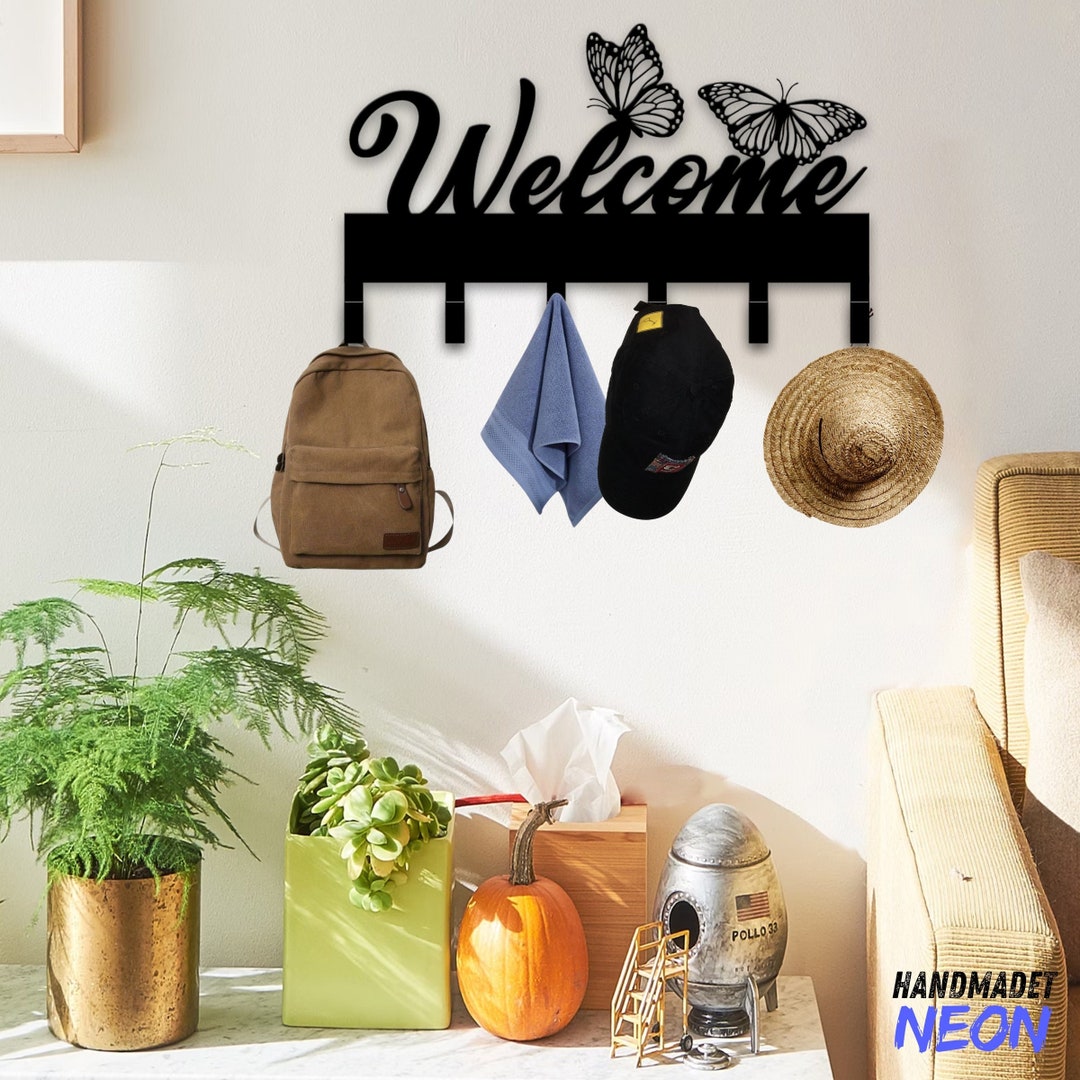 Hello Coat Rack Custom Welcome Coat Rack Wall Hanger, Welcome Metal Wall Hooks, Text ...