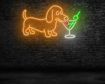 Dachshund Martini Neon Sign, Custom LED Dog Bar Wall Light for Lounge, Gifts for Dog Lovers, Cocktail Party Decor