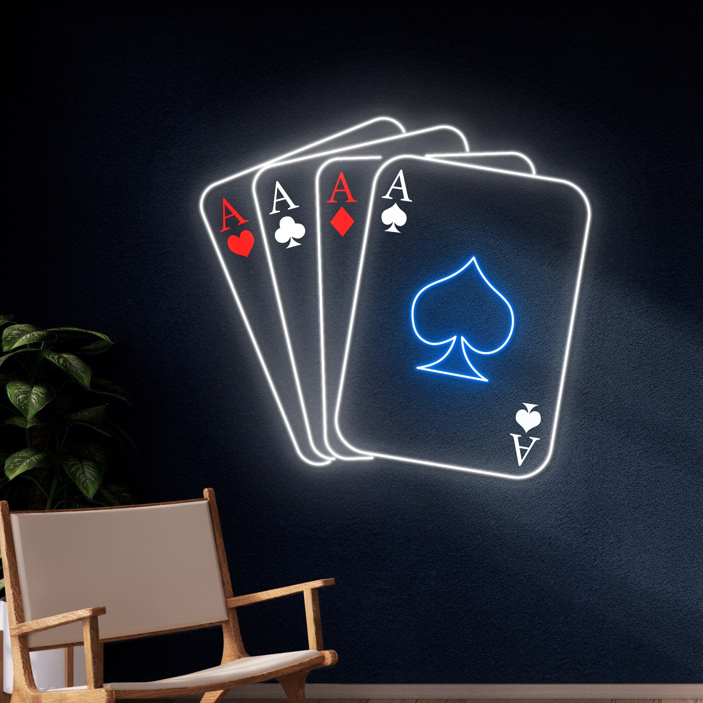 Playing Cards Neon Signs Led Neon Wall Sign Cool Neon Sign Decor For Room Bedroom Bar Shop Hotel Christmas Birthday Holiday Party (Blue White