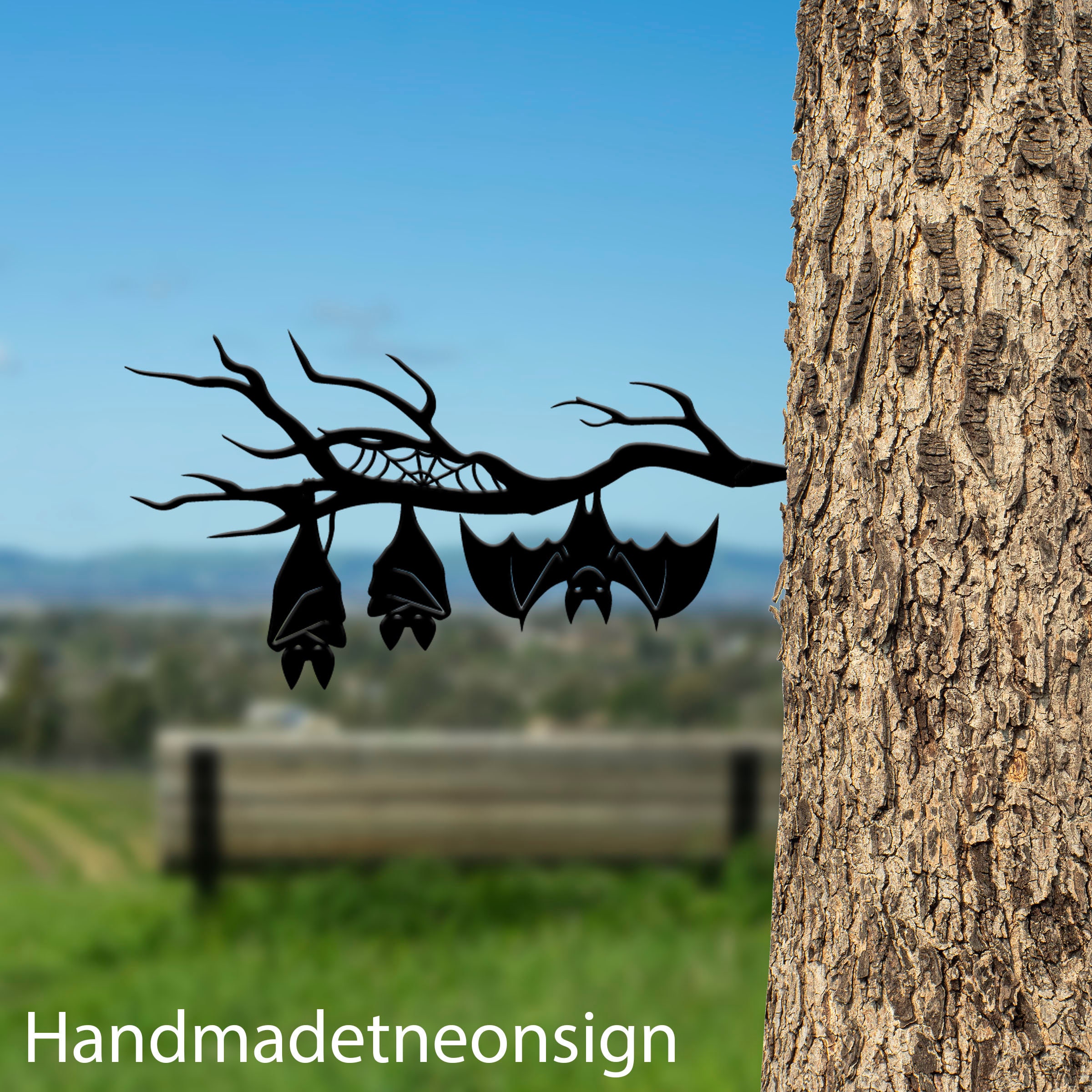 Personalized Three Bats on Branch Metal Tree Stake, Bat Garden Tree ...